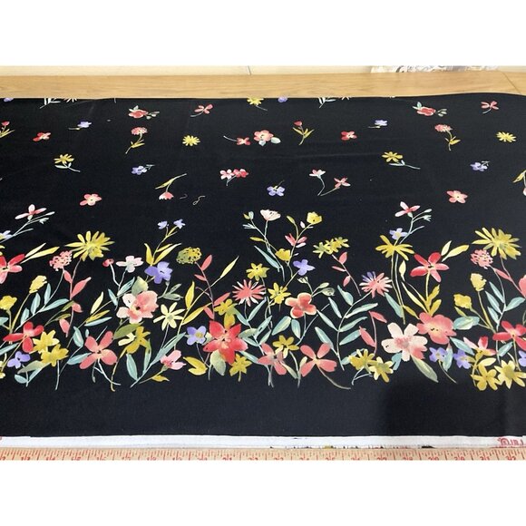 JBJ Fabrics Cotton Blend Border Print Fabric with Black Background and Florals - Picture 5 of 15